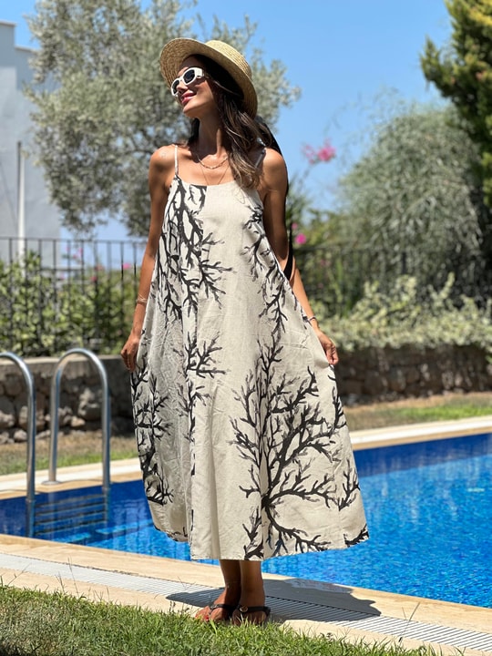 Black Coral Printed Long Dress