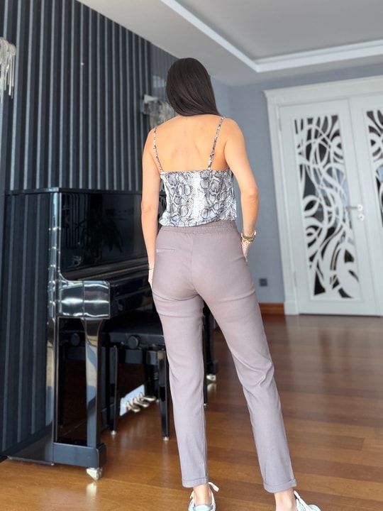 Vizon Beli Lastikli Duble Paça Likralı  Pantolon