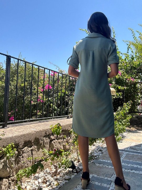 Yeşil Polo Yaka Midi Elbise