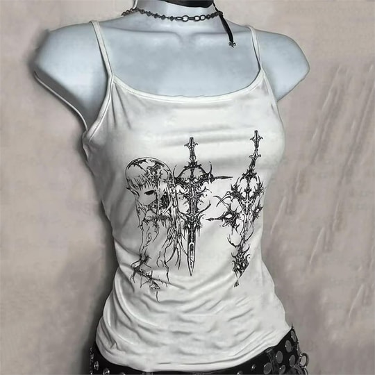 Beyaz Gotik Anime Sword Askılı Crop