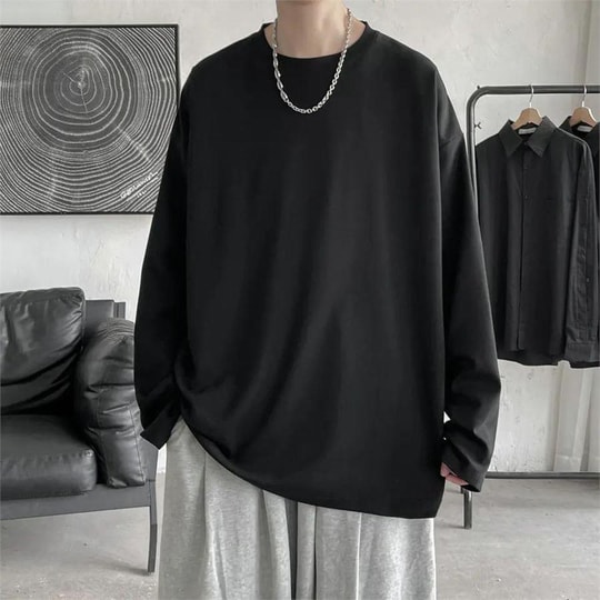 Düz Siyah İnce Kumaş Oversize Unisex Uzun Kollu 