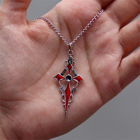 Kırmızı Sacina Gothic Cross Kolye