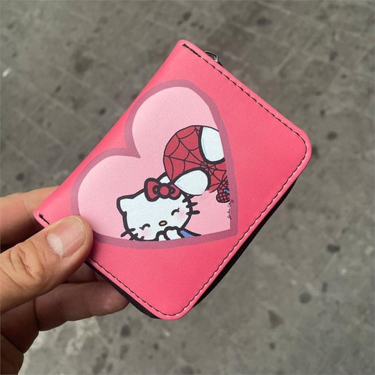 Pembe Spider-Man And Hello Kitty Love Kısa Cüzdan