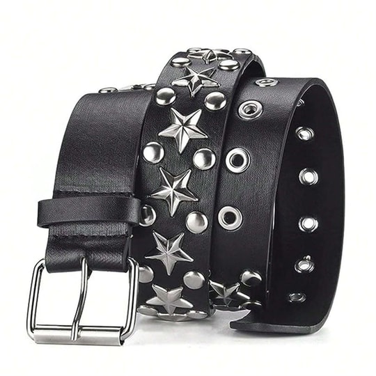 Perçinli Star Punk Suni Deri Kemer