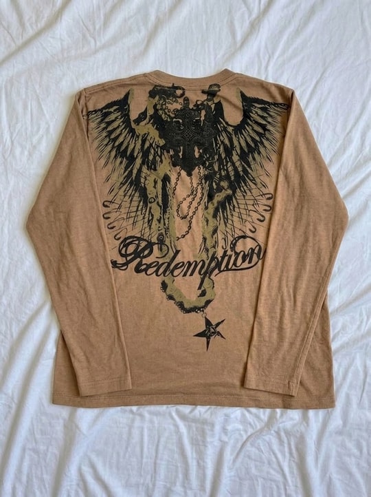 Açık Kahverengi Retro Redemption Cross Cyber Grunge Y2K Unisex Sweatshirt