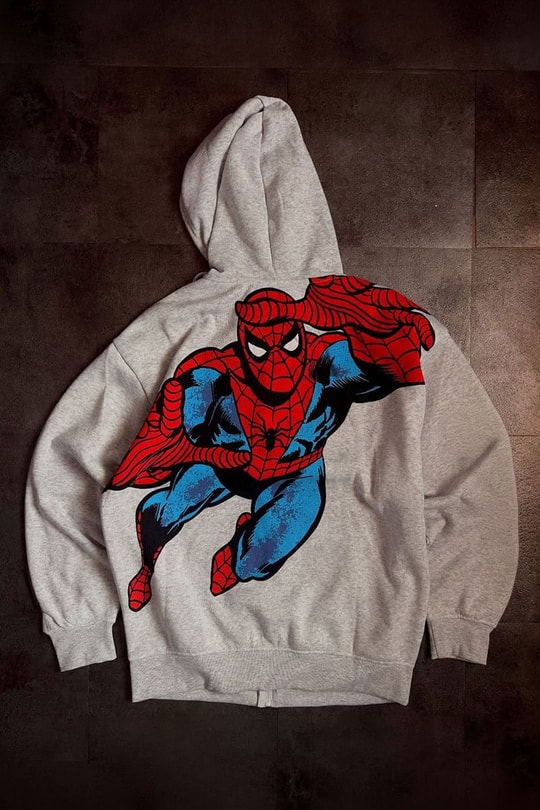 Gri Melanj Amazing Spider Cartoon Sırt Baskılı Unisex Hırka