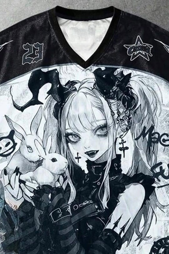 Beyaz Anime Goth Girl Magic Fun Jersey Unisex Forma