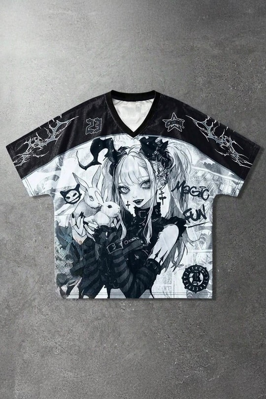 Beyaz Anime Goth Girl Magic Fun Jersey Unisex Forma