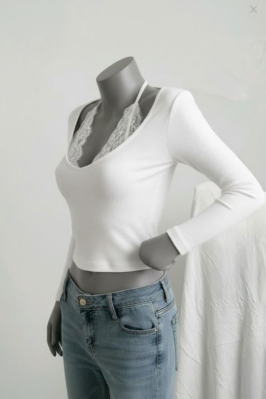 Beyaz Bağlamalı Dantelli Ekli Gotik Y2K Uzun Kollu Crop 