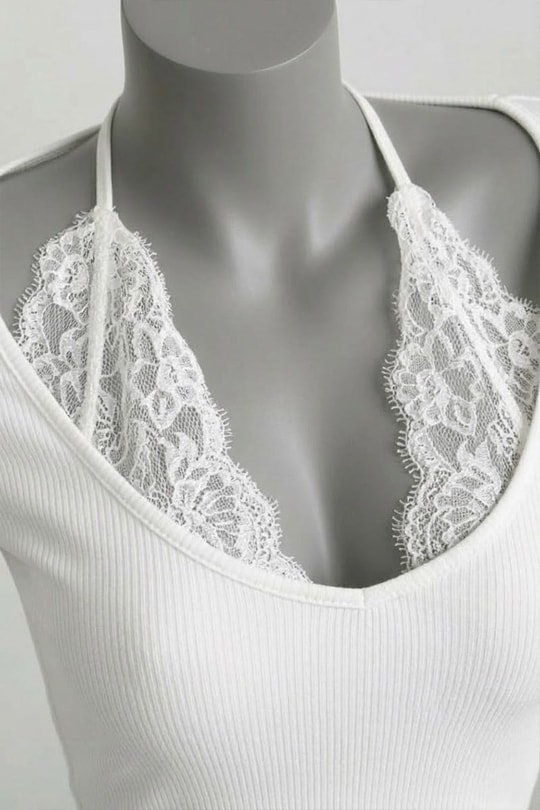 Beyaz Bağlamalı Dantelli Ekli Gotik Y2K Uzun Kollu Crop 