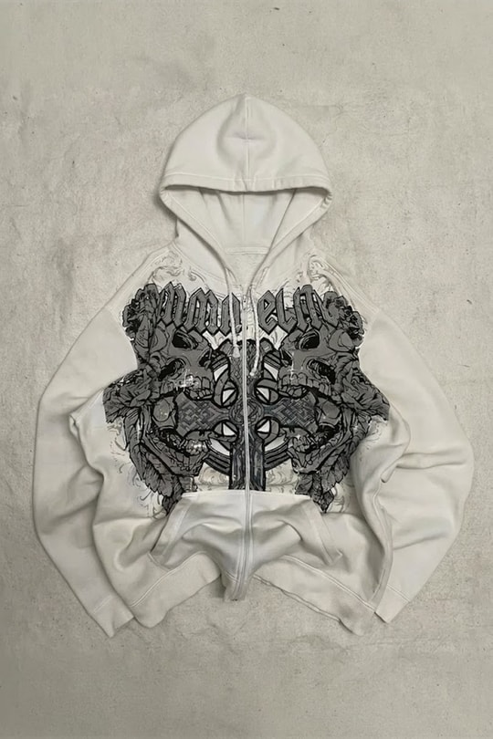 Beyaz Gotik Kelt Cross Streetwear Kapüşonlu Unisex Hırka