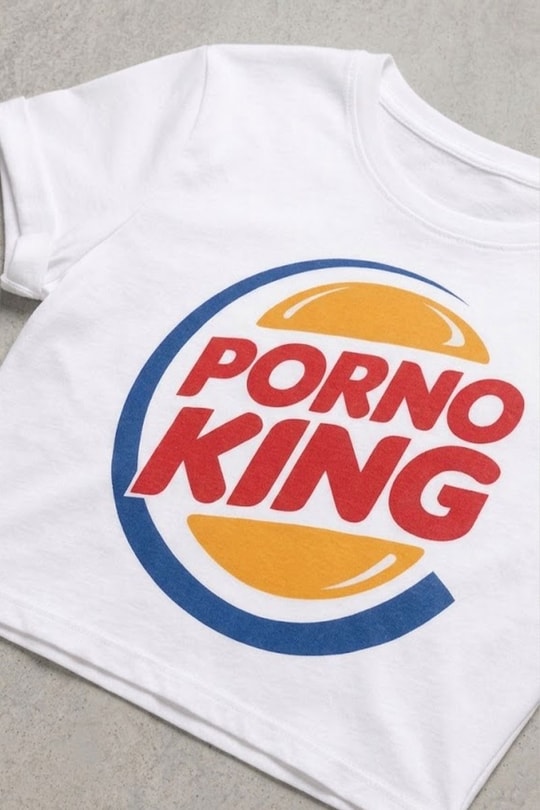 Beyaz Porno Kink Y2K Kısa Kollu Crop