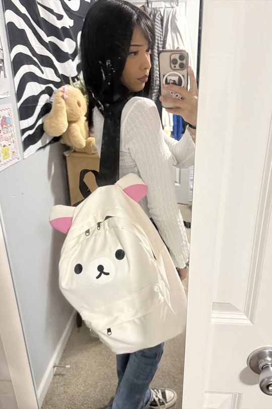 Beyaz Rilakkuma Ayıcık Kulaklı Unisex Sırt Çantası