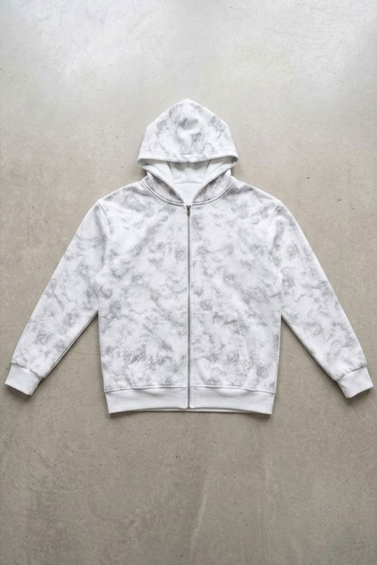 Beyaz Sisli Streetwear Kapüşonlu Unisex Hırka
