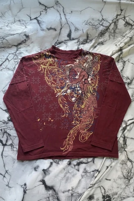 Bordo Angel Motifli Vintage Y2K Unisex Sweatshirt