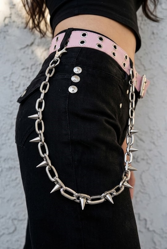 Gothic Punk Dikenli Pantolon Zinciri