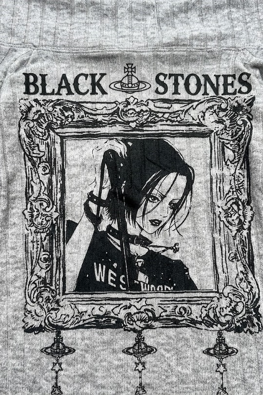 Gri Black Stones Nana Goth Girl Manga İspanyol Kol Y2K Uzun Kollu Crop