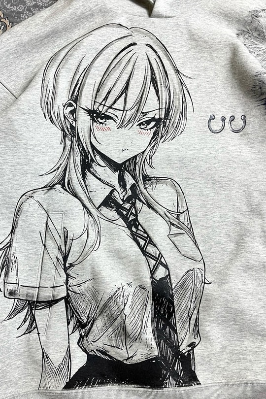 Gri Melanj Anime Gİrl Manga Gotik Y2K Unisex Kapüşonlu Sweatshirt