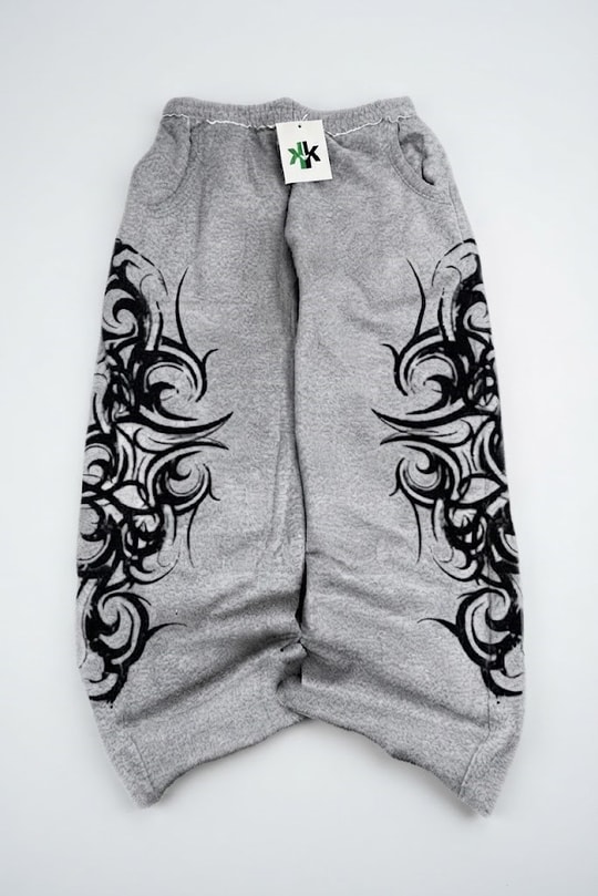 Gri Melanj Gotik Tribal Y2K Beli Lastikli Eşofman