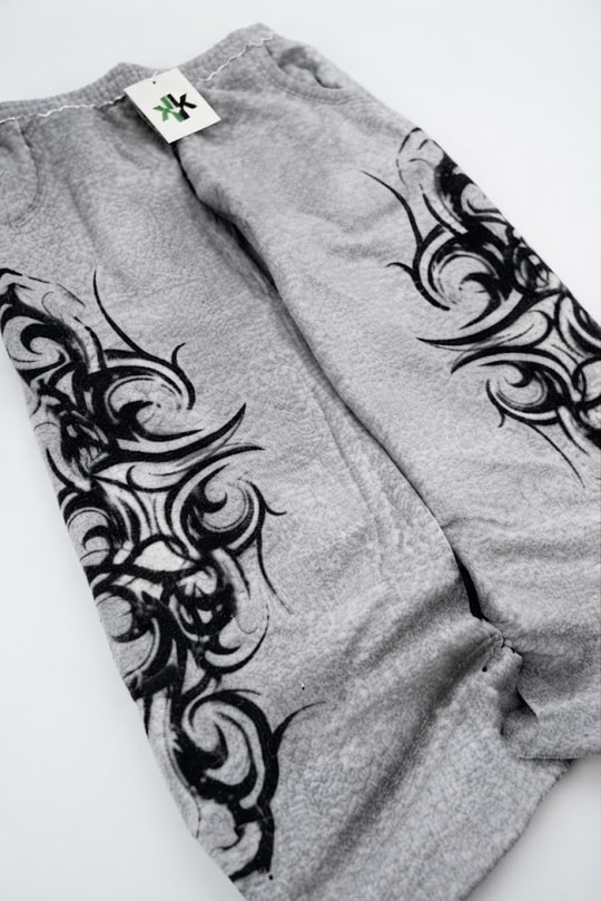 Gri Melanj Gotik Tribal Y2K Beli Lastikli Eşofman
