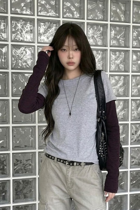 Gri Mürdüm Kollu Y2K Unisex Sweatshirt