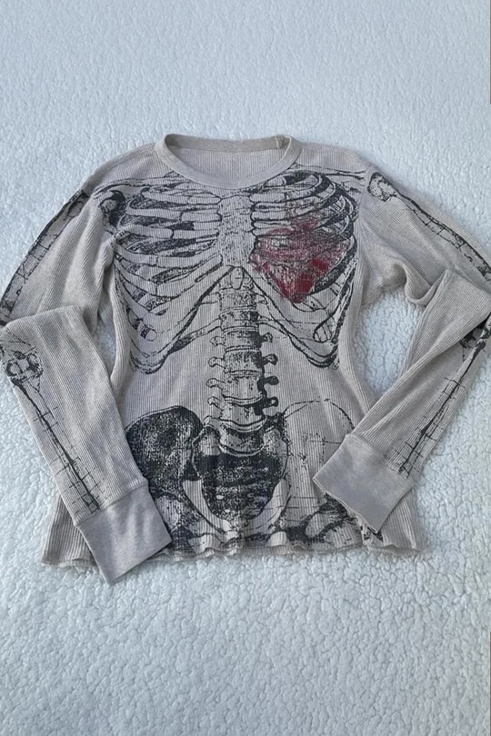 Gri Skeleton Anatomik Red Hearth Gotik Y2K Unisex Sweatshirt