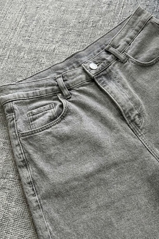 Gri Taşlamalı Düz Y2K unisex Baggy Şort