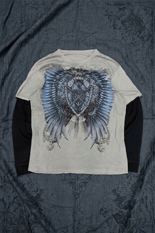 Gri Wing & Shield Gotik Siyah Kollu Unisex Sweatshirt