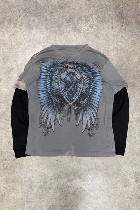 Gri Wing & Shield Gotik Siyah Kollu Unisex Sweatshirt
