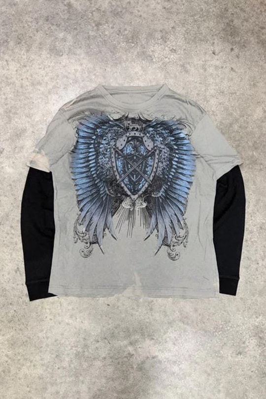 Gri Wing & Shield Gotik Siyah Kollu Unisex Sweatshirt