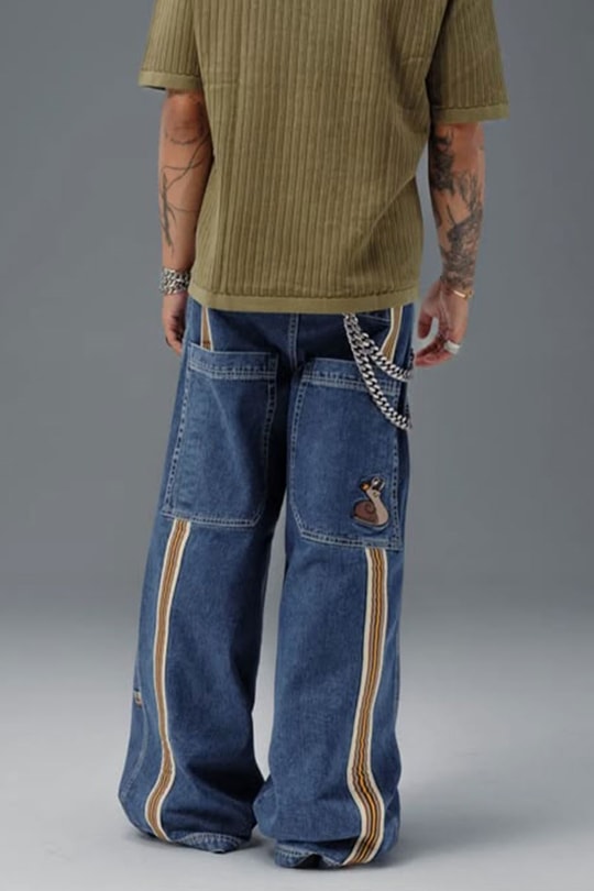 Lacivert Dikiş İzli Yan Şeritli Snail Y2K Unisex Baggy Pantolon