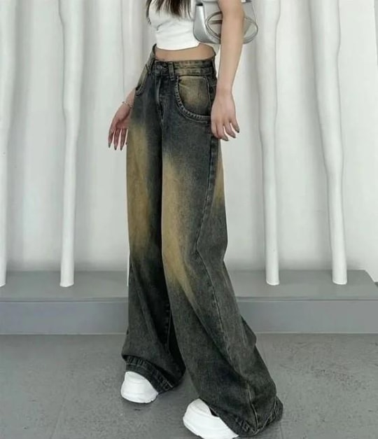 Lacivert Taşlanmış Vintage Kot Baggy Pantolon