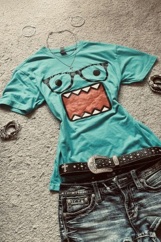 Mavi Domo Kun Harajuku Y2K Kısa Kollu Crop