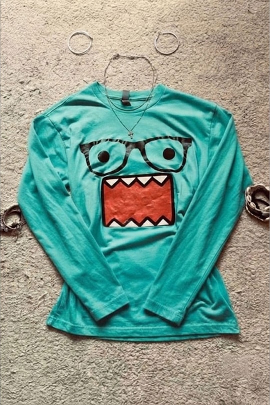 Mavi Domo Kun Harajuku Y2K Uzun Kollu Crop