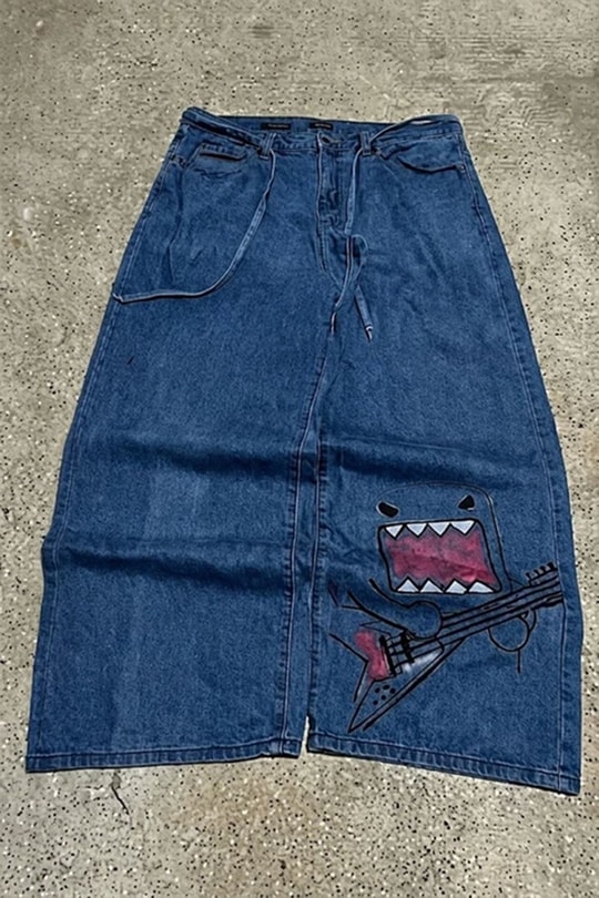 Mavi Domo-Kun Y2K Unisex Baggy Pantolon