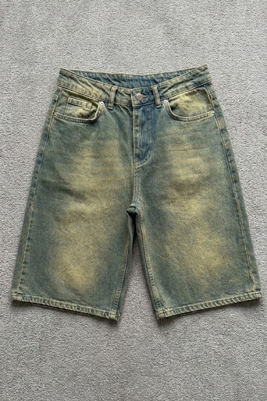 Mavi Sarı Eksitme Düz Y2K unisex Baggy Şort