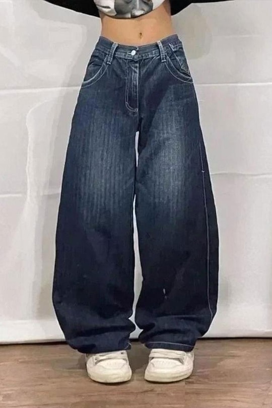 Mavi Skater Skull Arka Cep Yamalı Baggy Pantolon