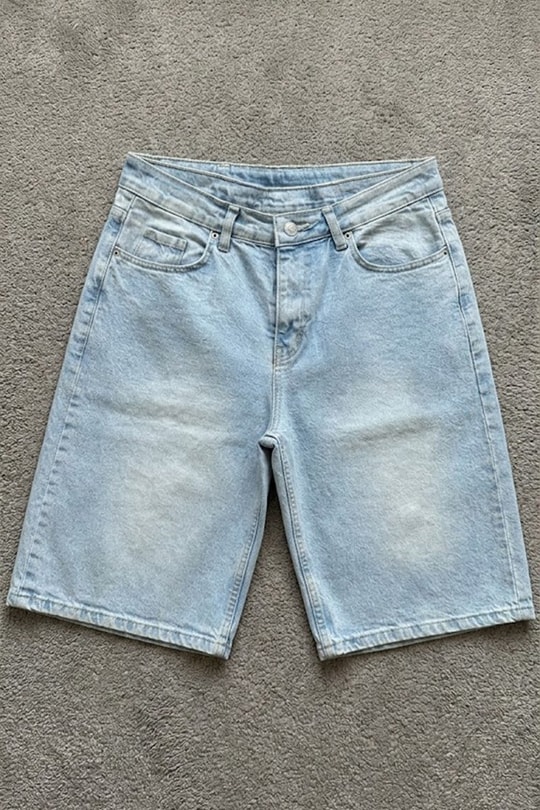 Mavi Taşlamalı MZKD Spider Y2K Baggy Unisex Şort