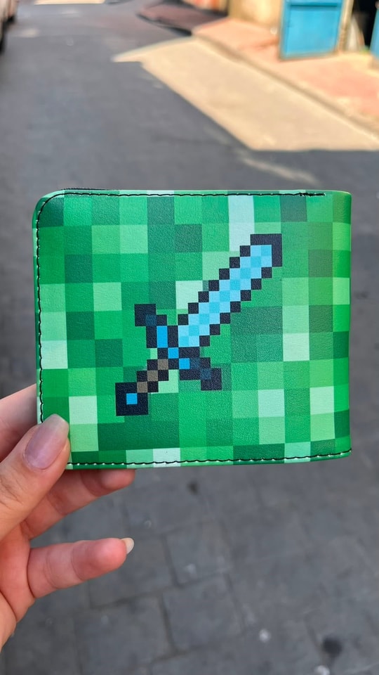Minecraft Creeper Face ve Elmas Kılı. Erkek Cüzdan