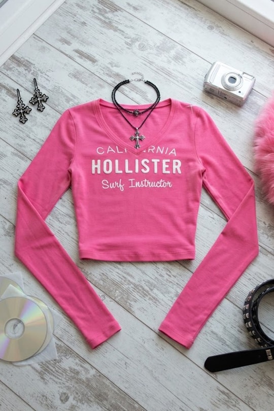 Pembe California Hollister Y2K Uzun Kollu Crop