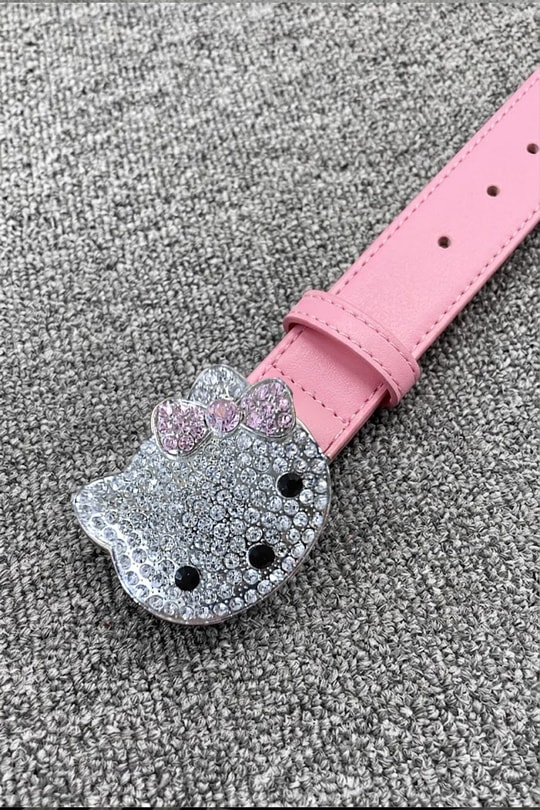 Pembe Hello Kitty Taşlı Deri Kemer