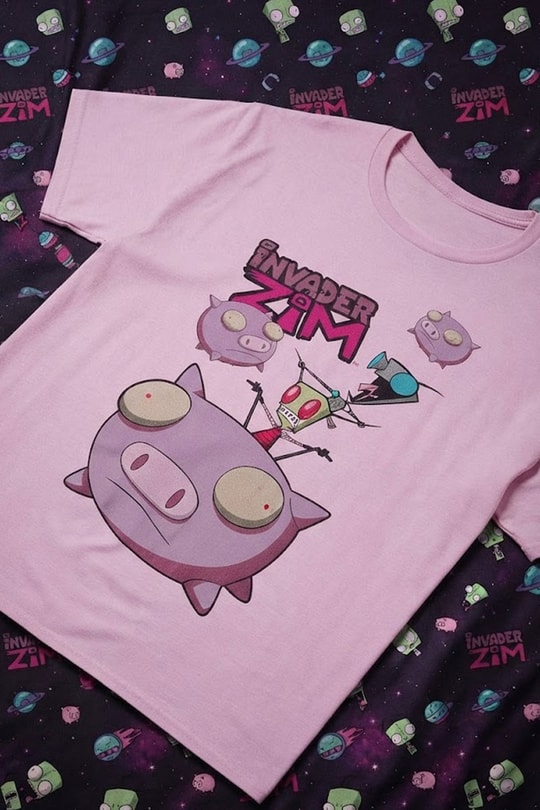 Pembe Invader Zim Gir & Piggy Y2K Unisex T-Shirt