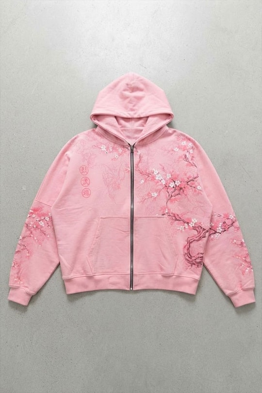 Pembe Japonic Pembe Sakuralı Unisex Hırka