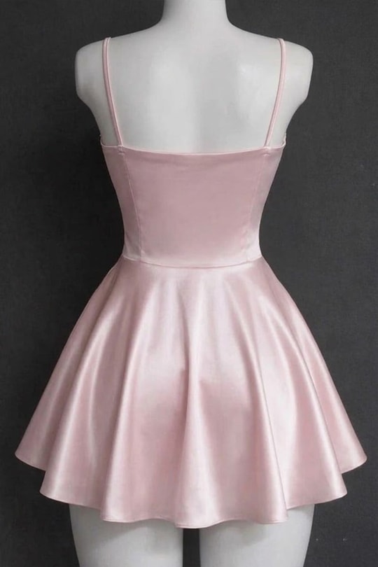 Pembe Saten Drape Detaylı İp Askılı Elbise