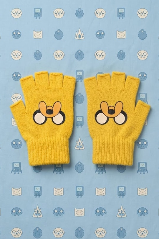 Sarı Adventure Time Jack Face Kesik Parmak Unisex Eldiven