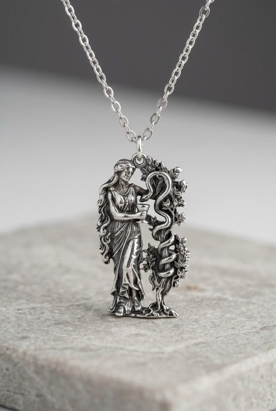 Silver Antik Yunan Sağlık Tanrıçası Hygieia Yılan Kolye