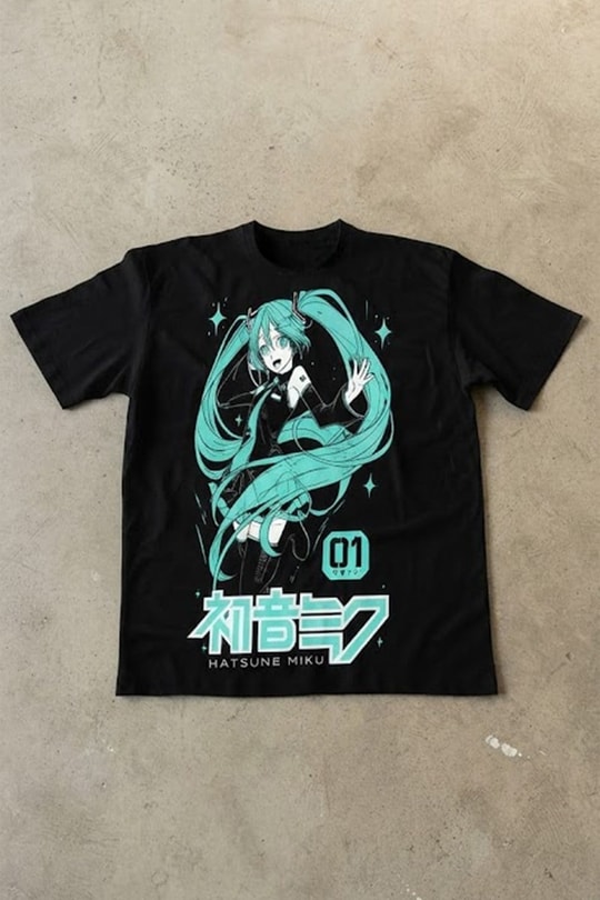 Siyah Anime Hatsune Miku 01 NUmber Y2K Unisex T-Shirt