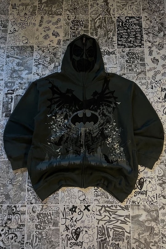 Siyah Batman Sırt Baskılı Cartoon Unisex Hırka