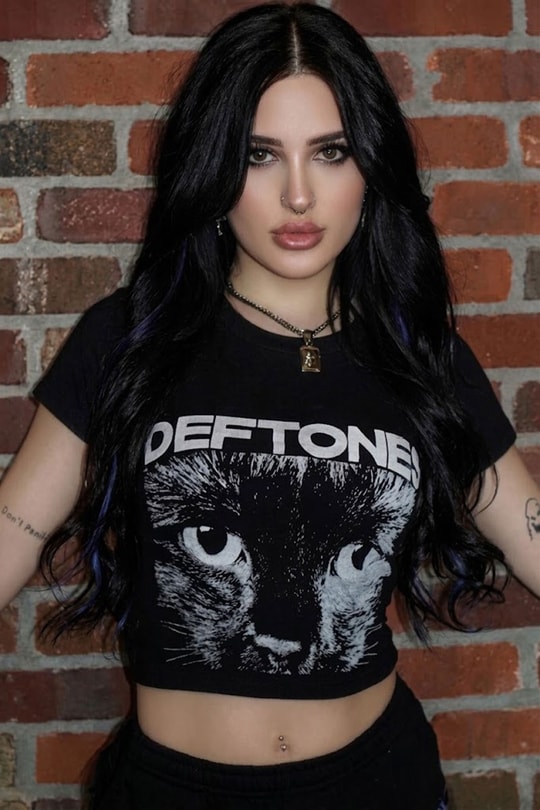 Siyah Deftones Cat Gotik Y2K Kısa Kollu Crop
