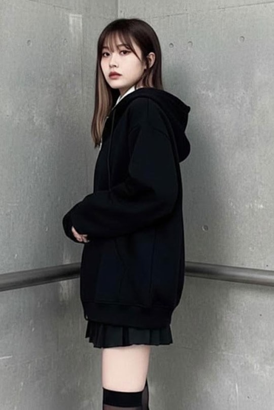 Siyah Düz Oversize Kalın Kapüşonlu Unisex Hırka   
